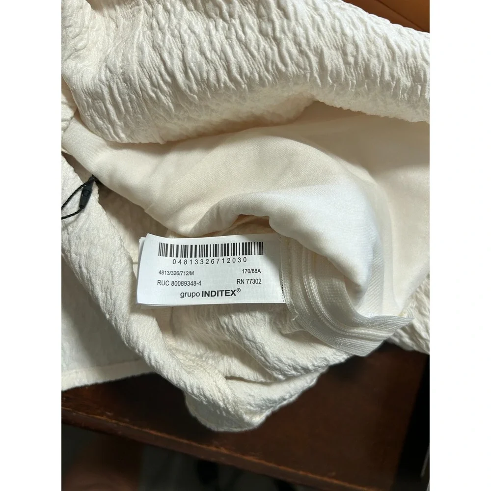 Zara Textured Puff Sleeve Crop Top NWT M Cream Square Neck Corset Blouse Barmaid